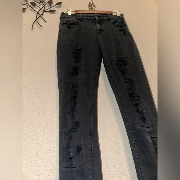 Kendall + Kylie Black Distressed Retro Jeans Ripped Skinny Mid Rise Size 9 - Picture 2 of 11